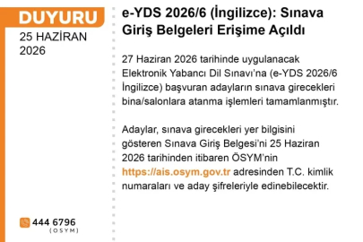 e-YDS 2026/6 İngilizce sınav giriş belgeleri erişime açıldı